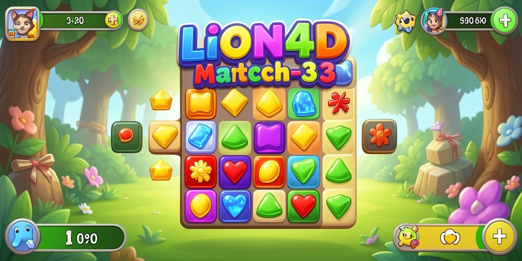Tangkapan layar utama LION4D menampilkan gameplay seru dalam kategori Match-3.