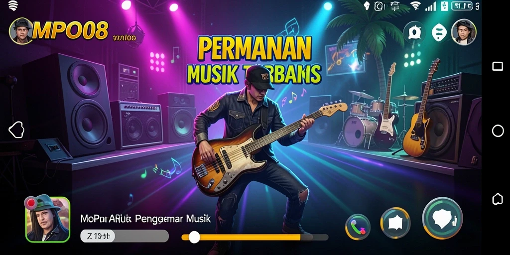 Gambaran gameplay MPO08 dengan berbagai tantangan musik.