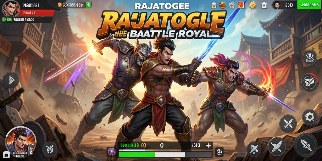 Screenshot RAJATOGEL menampilkan aksi pertarungan intens di arena Battle Royale.